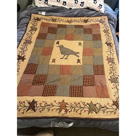 VHC Brands Heritage Farms Quilted Throw 50x60 Crow Star Primitive Country Wall