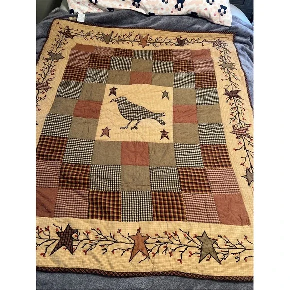 VHC Brands Heritage Farms Quilted Throw 50x60 Crow Star Primitive Country Wall