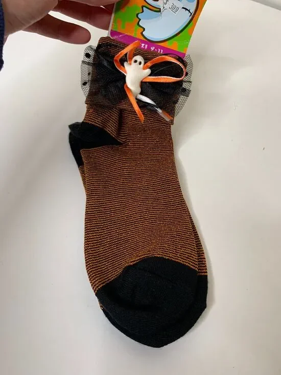 Halloween Ruffle Ribbon Ghost Socks Girls Sox Size 9-11 NEW