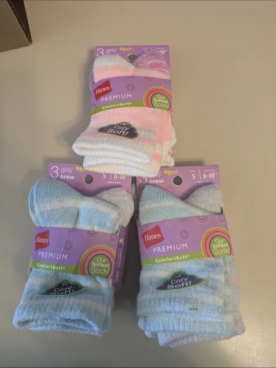 3 (3pk) Hanes Premium Exra Soft Warm Pastel Girls Crew Socks Small Shoe 6-10.5