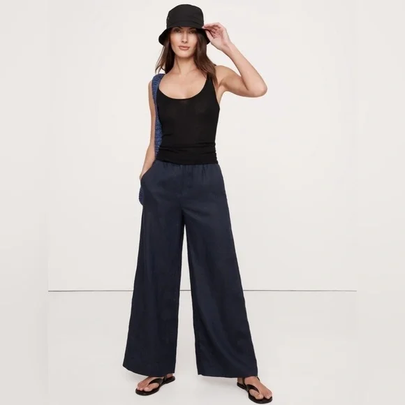 NWT! Banana Republic Navy Blue Linen Pull-On Pant - Multiple🩷713511