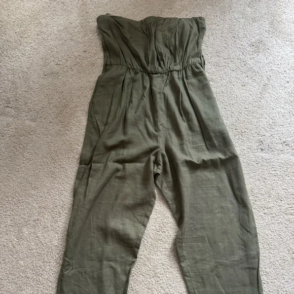 Olive Green Elastic Waist Linen jumper