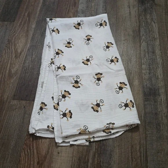 Aden + Anais Monkey Print Muslin Swaddle Blanket Kids OS White Brown Safari Boho