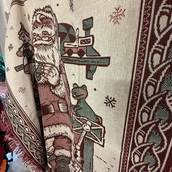 Vintage Christmas Throw Blanket‎ Santa In The Spirit of Giving Cotton ~47x40”