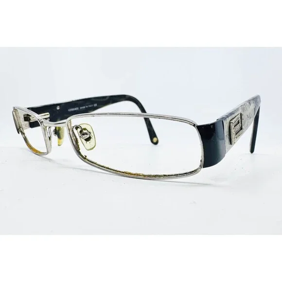 Versace Eyeglasses Womens Silver Black Greca Rhinestone 1122-B 51-17-135