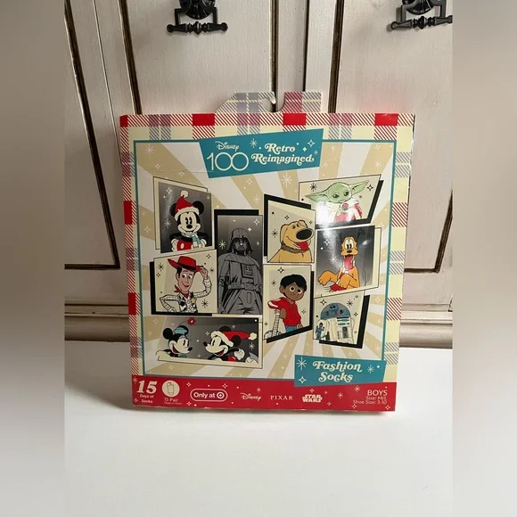 DISNEY 100 RETRO REIMAGINED CHARACTERS 15 Days Fashion Socks BOYS Shoe Sizes ML