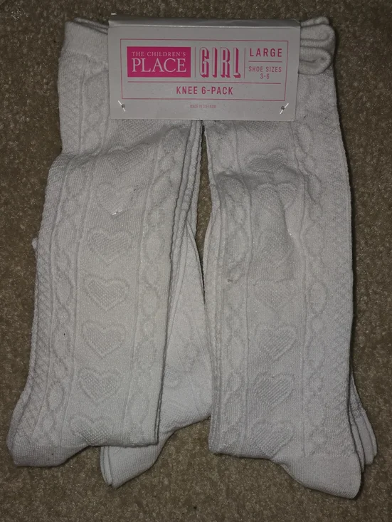 The Children's Place White Girl Cable Heart Knee Socks - 6 Pack