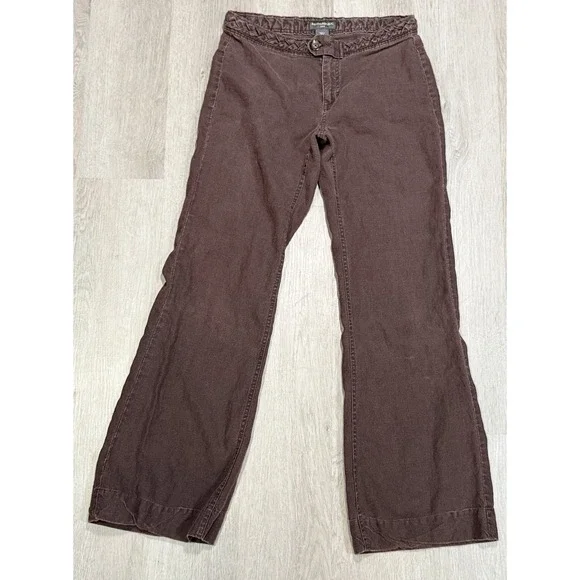 Banana Republic Wide Leg 100% Linen Pants Women's Size 2 Brown Braided Accent