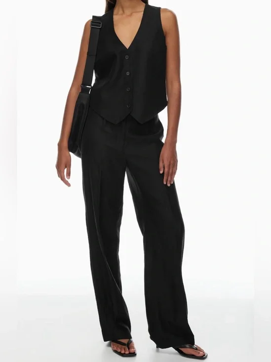 Babaton NWT Agency Linen Pant Black High-Rise Tailored Trousers Luxe Aritzia