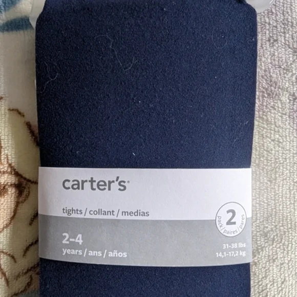 Carters 1 Navy 1 White Tights 2-Pack NWT