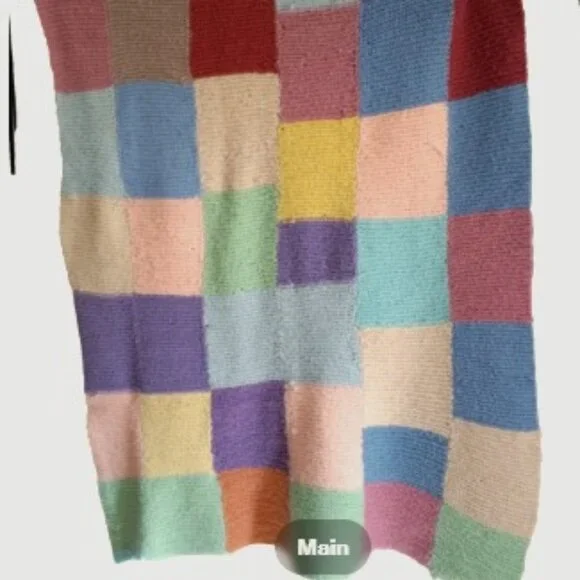 Vintage Handmade Knitted Patchwork Afghan Throw Blanket Colorful 44x62