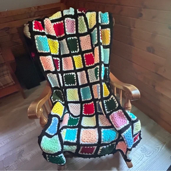 Vintage Granny Square Crochet Blanket Throw 60