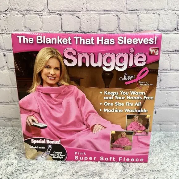 Vintage Snuggie Sleeves Pink Breast Cancer Society No Reading Light Open Box