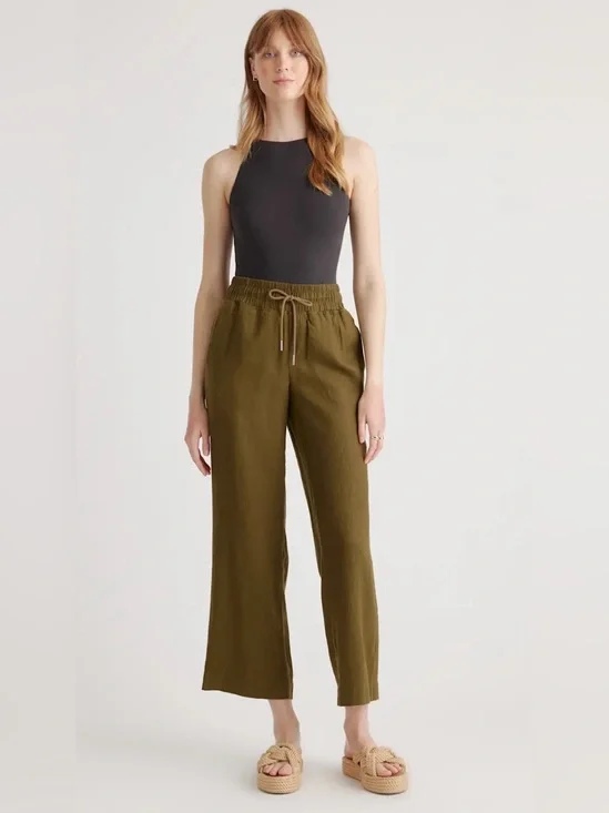 Quince 100% European Linen Wide Leg Pants Martini Olive- XL