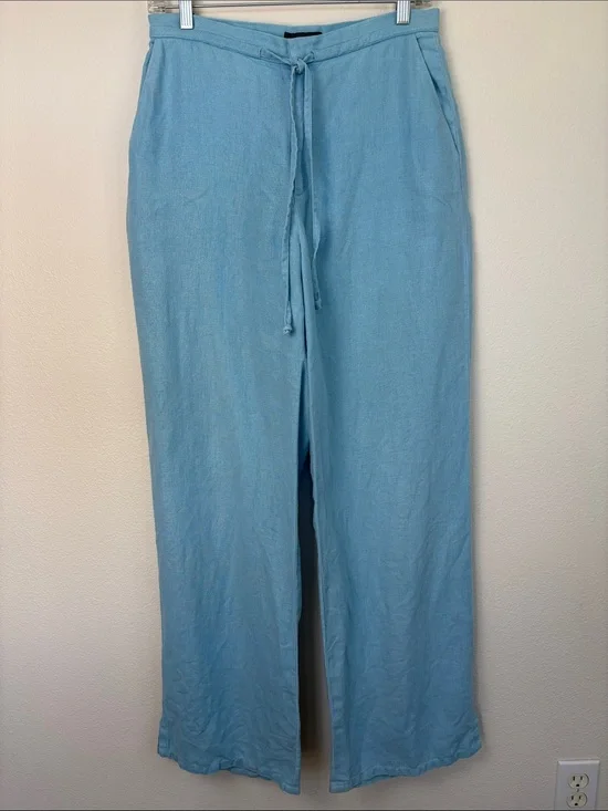 Banana Republic Blue 100% Linen Wide Leg Drawstring Pants Size 8 Relaxed