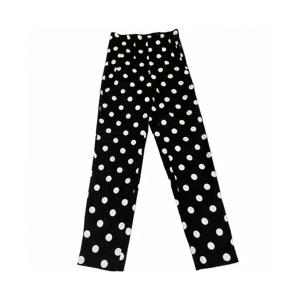 Zara Polka Dot Trousers Women XS Black White Linen Blend High‎ Rise Straight Leg