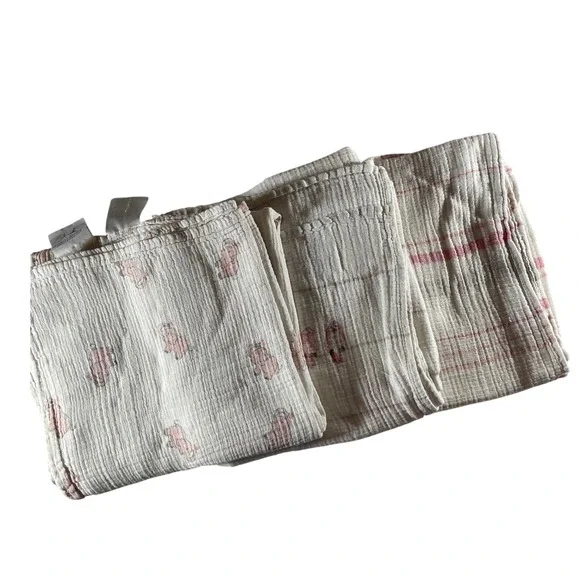 Aden Anais Muslin Swaddle Blankets Set of‎ 3 Pink Piglets Stripes Birds