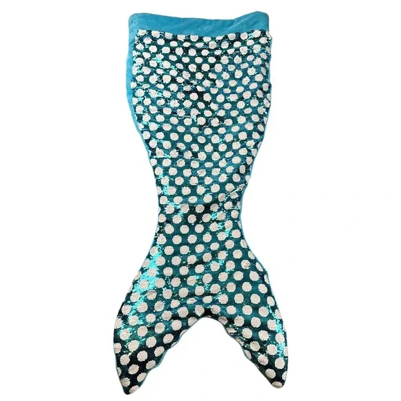 Cynthia‎ Rowley Mermaid Tail Blanket Teal White Polka Dot Flip Sequin Fleece