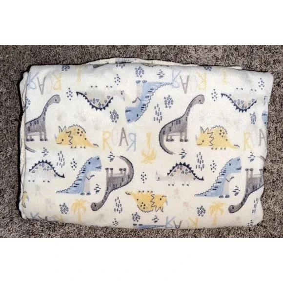 Chick Pea Sherpa Fleece Baby Blanket Dinosaurs Blue & Yellow‎ 30