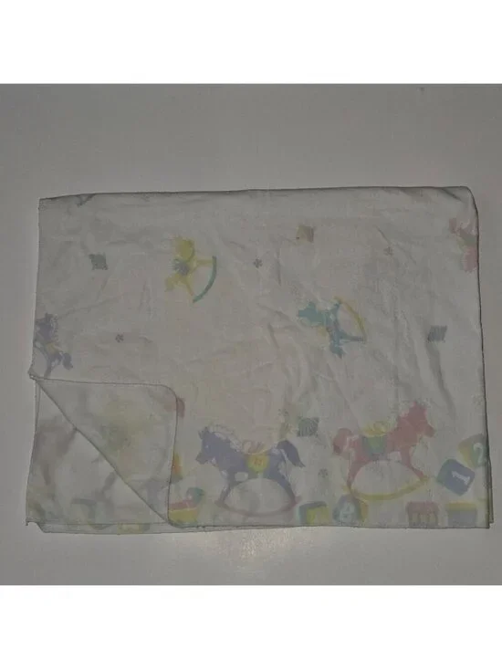 VTG Curity Rocking Horse Blocks Tops Receiving Blanket Pink Blue Yellow Pastel