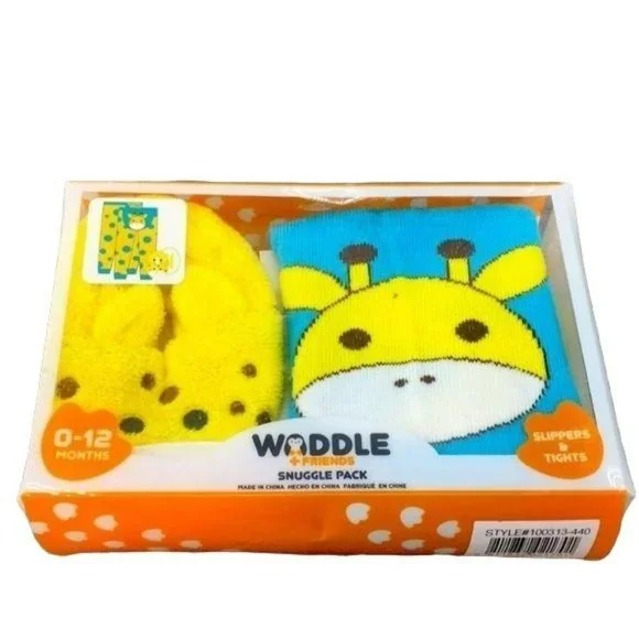 Waddle‎ and Friends Snuggle Pack Slipper and Tights Baby Giraffe Baby Shower Set
