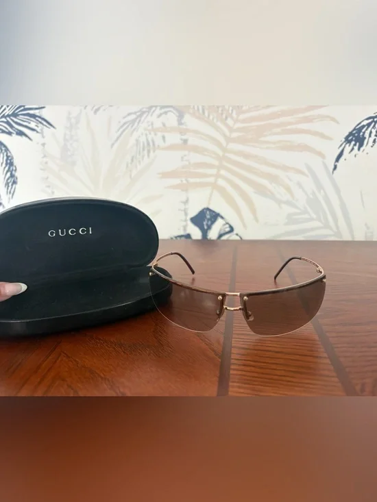 Gucci Men's Rimless Sunglasses - Gold Frame, Brown Gradient Lenses