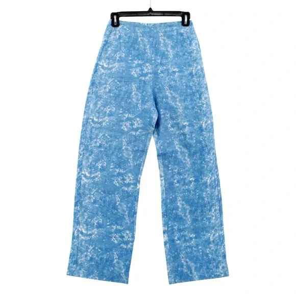 Reformation Linen Pants size 0 Blue White High Waist Straight Leg
