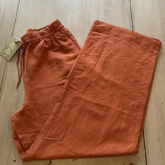 NWT H&M Terra Cotta Linen Blend Wide Leg Pull On Pants Women’s S Minimalist Boho