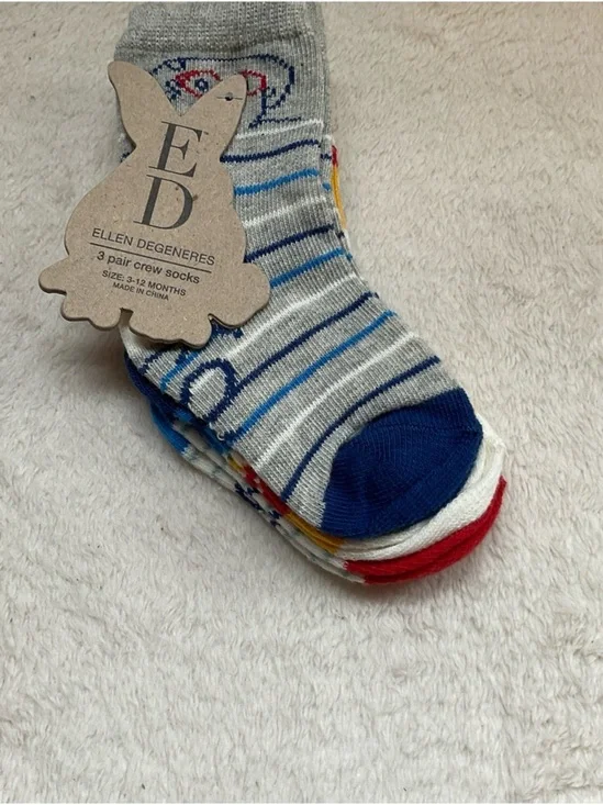 Ellen DeGeneres Kids Crew Socks - Gray, Blue, Red Accents