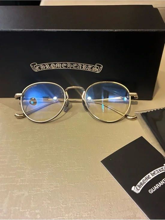 Chrome Hearts Gold Frame Glasses with Blue Lenses