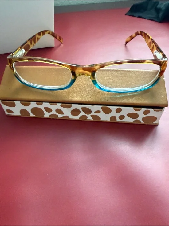 Batali Tortoiseshell Reading Glasses - Amber Brown with Blue Accents with Case