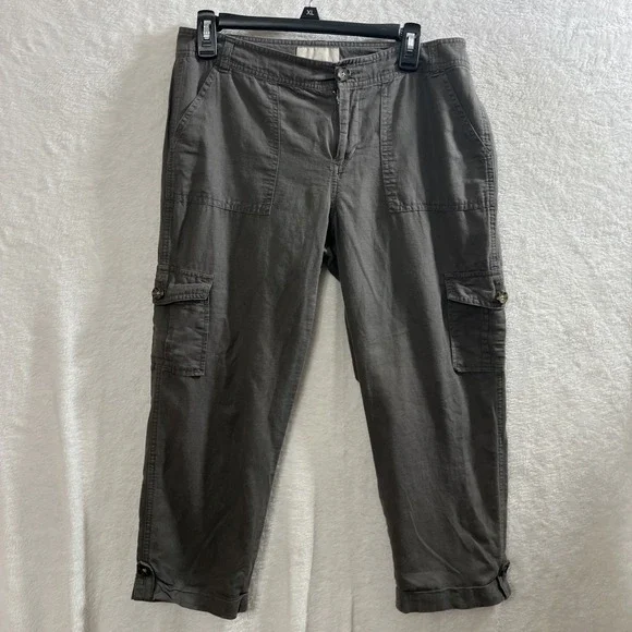 Banana Republic Linen Cotton Cargo Cropped Roll Tab Pants Martin Fit Size 6