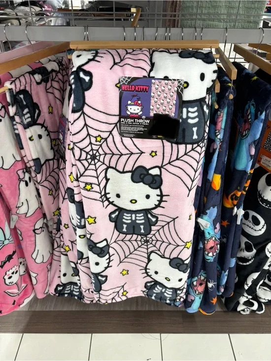 Hello Kitty Pink Skeleton Plush Throw Blanket