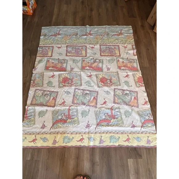 Vtg‎ Disney Stone Age Mickey Minnie Dinosaur Twin Blanket RARE 86