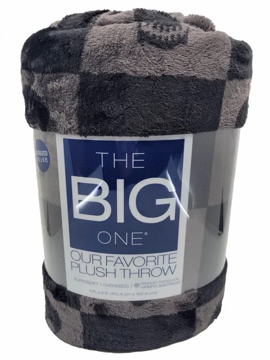 10/$25🦋 The Big One Black & Gray Skull Checkered Halloween Throw Blanket