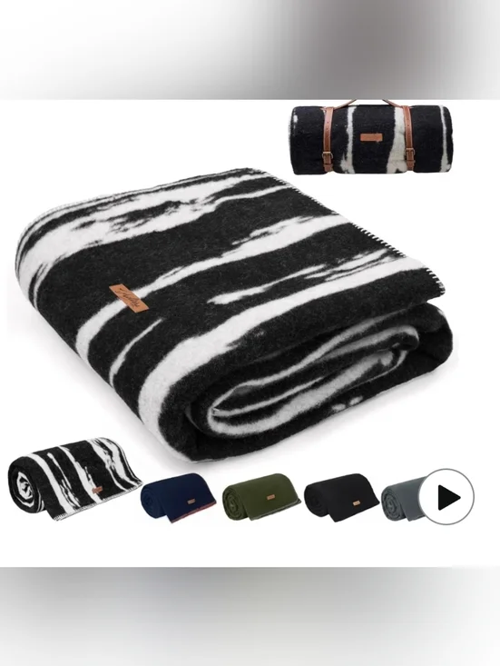 Molithe Wool Throw Blanket in White and Black
