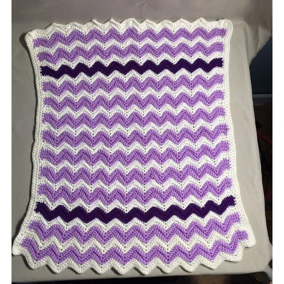 26x30 Purple Afghan Zig Zag Chevron Granny‎ Cottage Core Baby Blanket