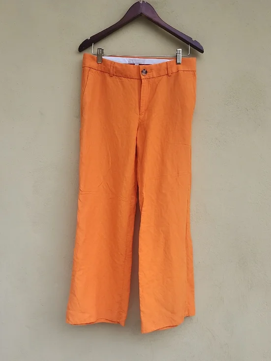 Banana Republic Linen Wide-Leg Trousers in Bright Orange