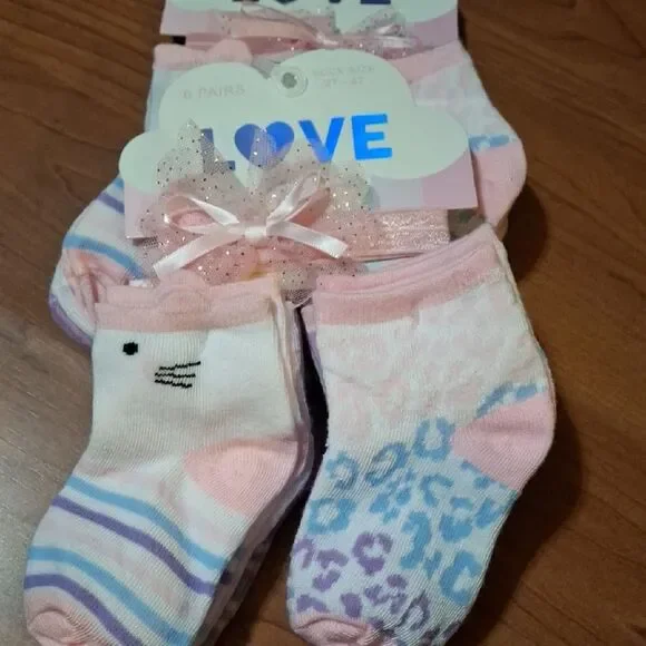 Love Pink and Purple Kids Socks Set 12 Pair (Soc005)