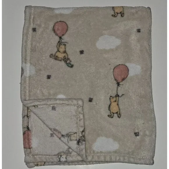 Disney Adirondack Baby Blanket Fleece Classic Pooh Winnie Piglet Balloons Clouds