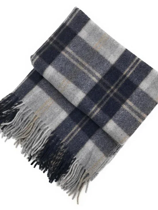 Clans Scotland Bannockbane Silver Tartan Wool Blend Fringe Blanket  60