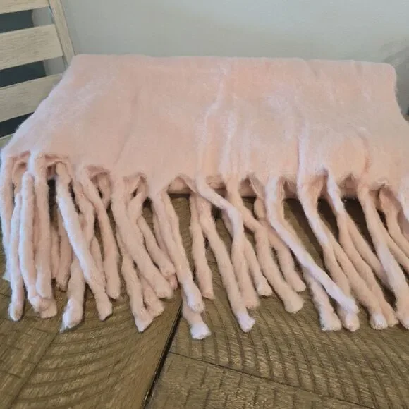 Urban Outfitters Pink Throw Blanket Fringe 19% Wool 63