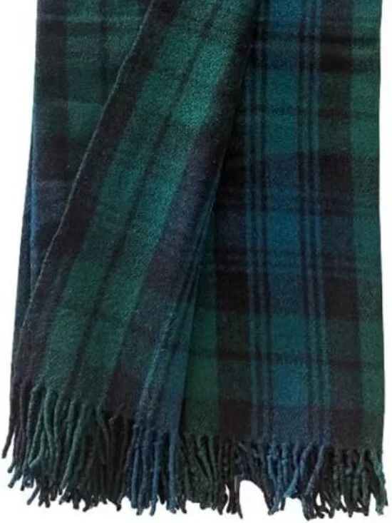 Clans Scotland  Black Watch Tartan Wool Blend Fringe Blanket  60