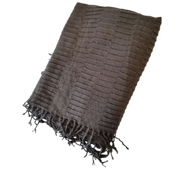 West Elm Grey Purple Soft Textured Throw Blanket Fringe Trim Cozy Warm