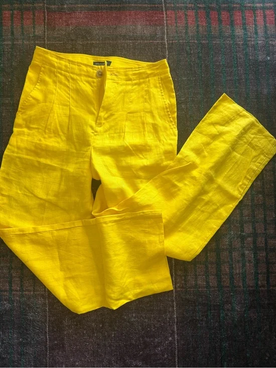 Yellow Linen Pleated Pants