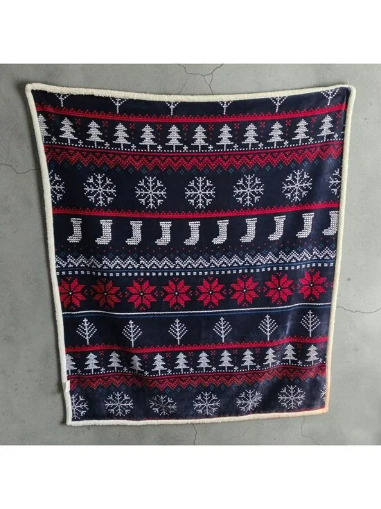 Virah Bella Christmas Sherpa Fleece Blanket Nordic Snowflake Stocking Pattern
