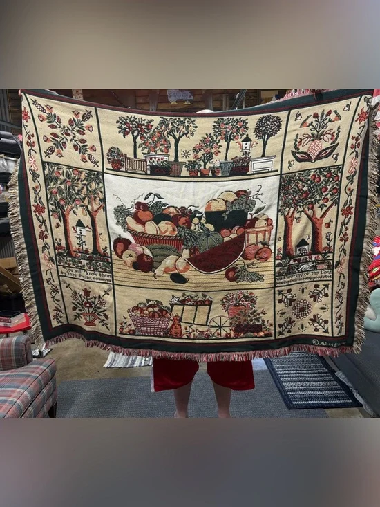 Vintage Goodwin Weavers Classic  Fruit Basket Tapestry Throw Blanket
