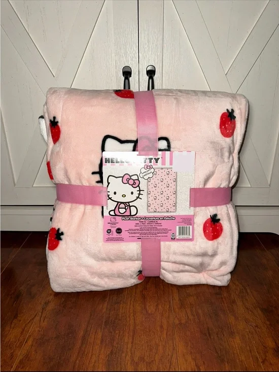 Hello Kitty Pink Plush Strawberry Queen Throw Blanket