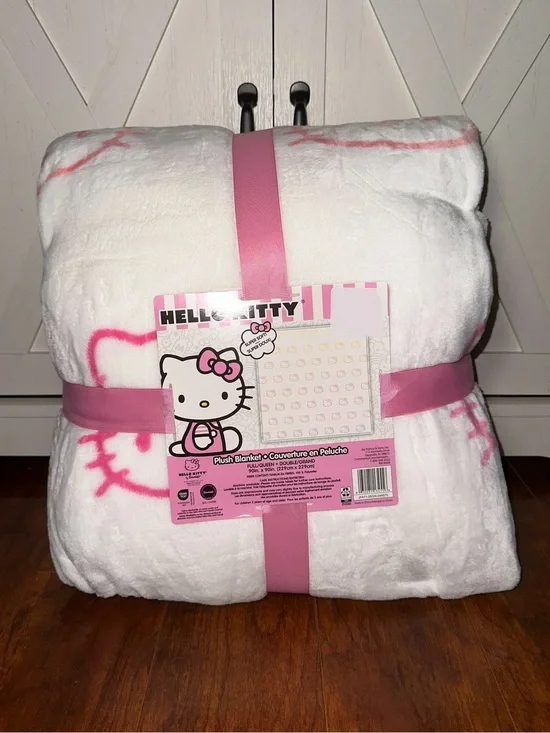 Hello Kitty White and Pink Ombré Logo Queen Plush Throw Blanket