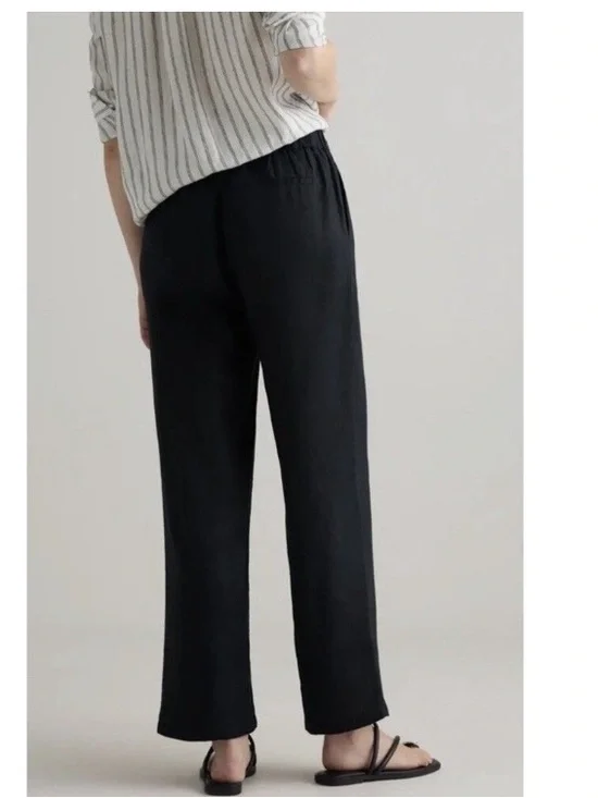 Quince 100% European Linen Pleated Trouser Sz 16 Black Minimalist Pants